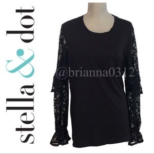 Stella and Dot Black Crew Neck Lace Arms Belle Top